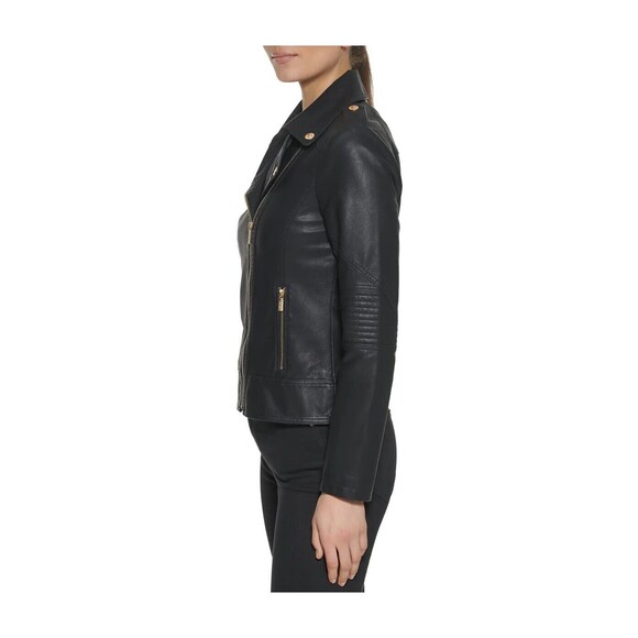 Guess Women's Black Asymmetric Faux Leather Zipper Moto Jacket Size XS NWT $150 - Picture 2 of 3